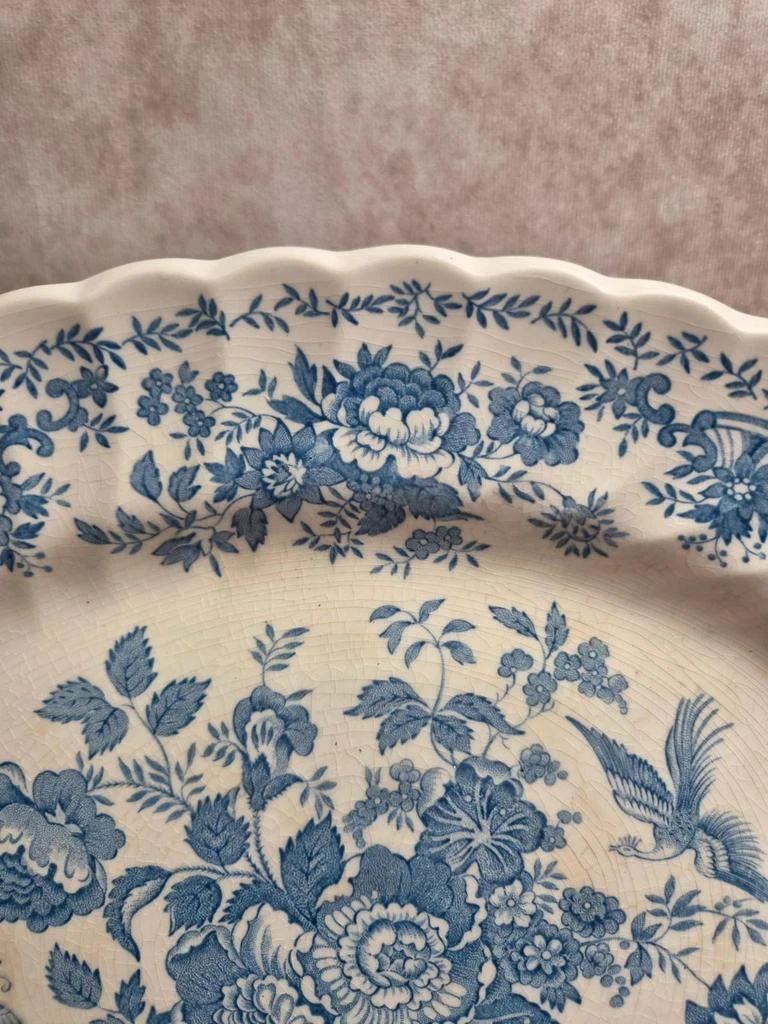 Vintage Myott Meakin oval serving platter – Blue floral and bird decor – 38 cm – photo 3